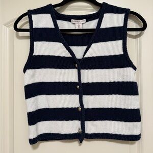 Sincerly Jules Navy & White Striped Knit Button Front Vest